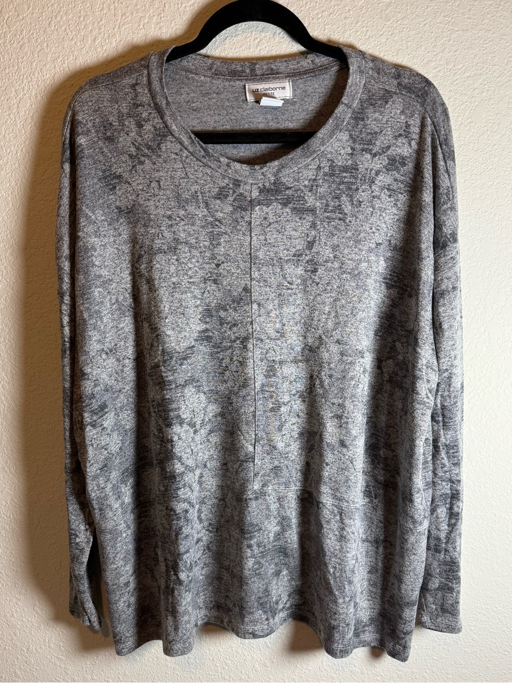 Liz Claiborne Petite XXL Gray Marled Long Sleeve Top Tunic Pullover